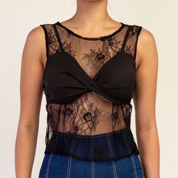 ShopiCandies Tops - ‼️ Lace Mini Top Crop Top With Connected Bra